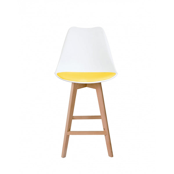 Soho White and Yellow Plastic Bar Stool with Light Wood Legs