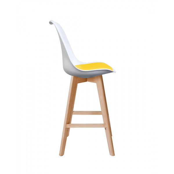 Soho White and Yellow Plastic Bar Stool with Light Wood Legs