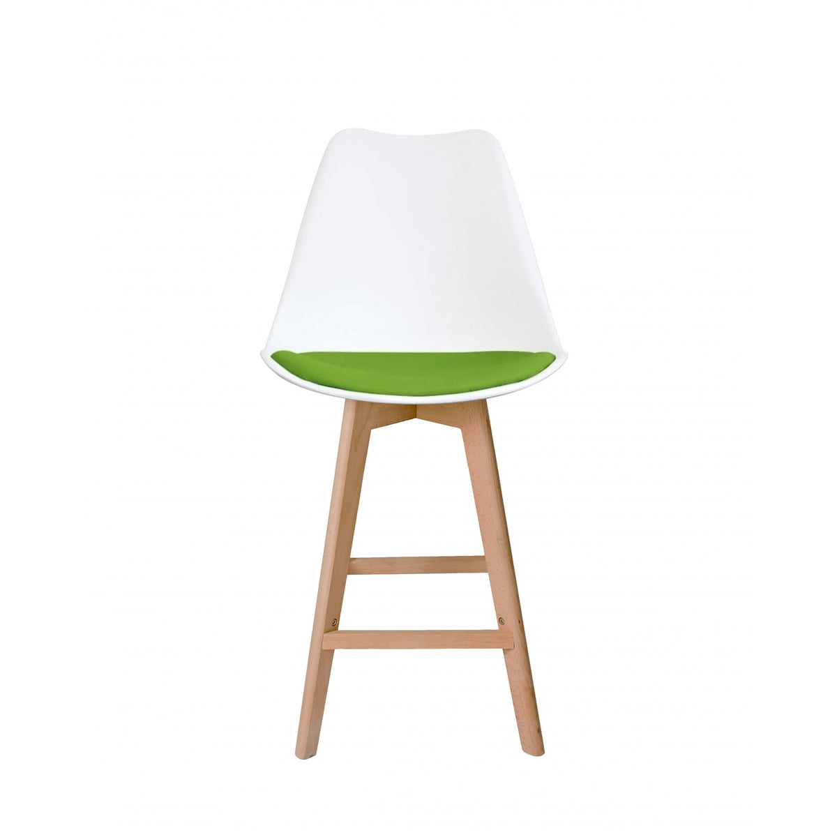 Soho White and Green Plastic Bar Stool with Light Wood Legs