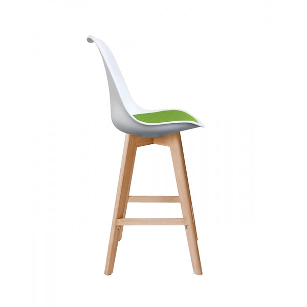 Soho White and Green Plastic Bar Stool with Light Wood Legs
