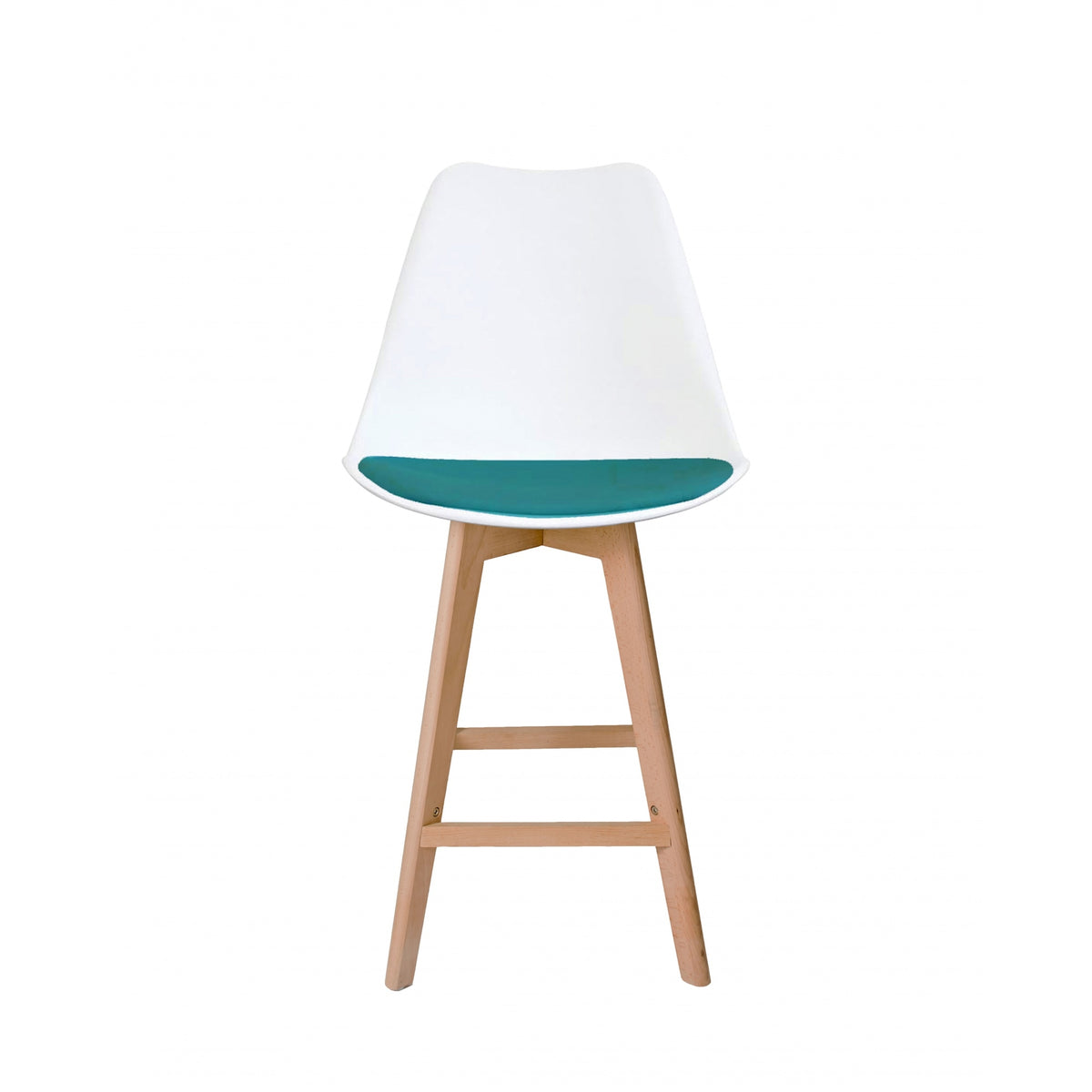 Soho White and Teal Plastic Bar Stool with Light Wood Legs