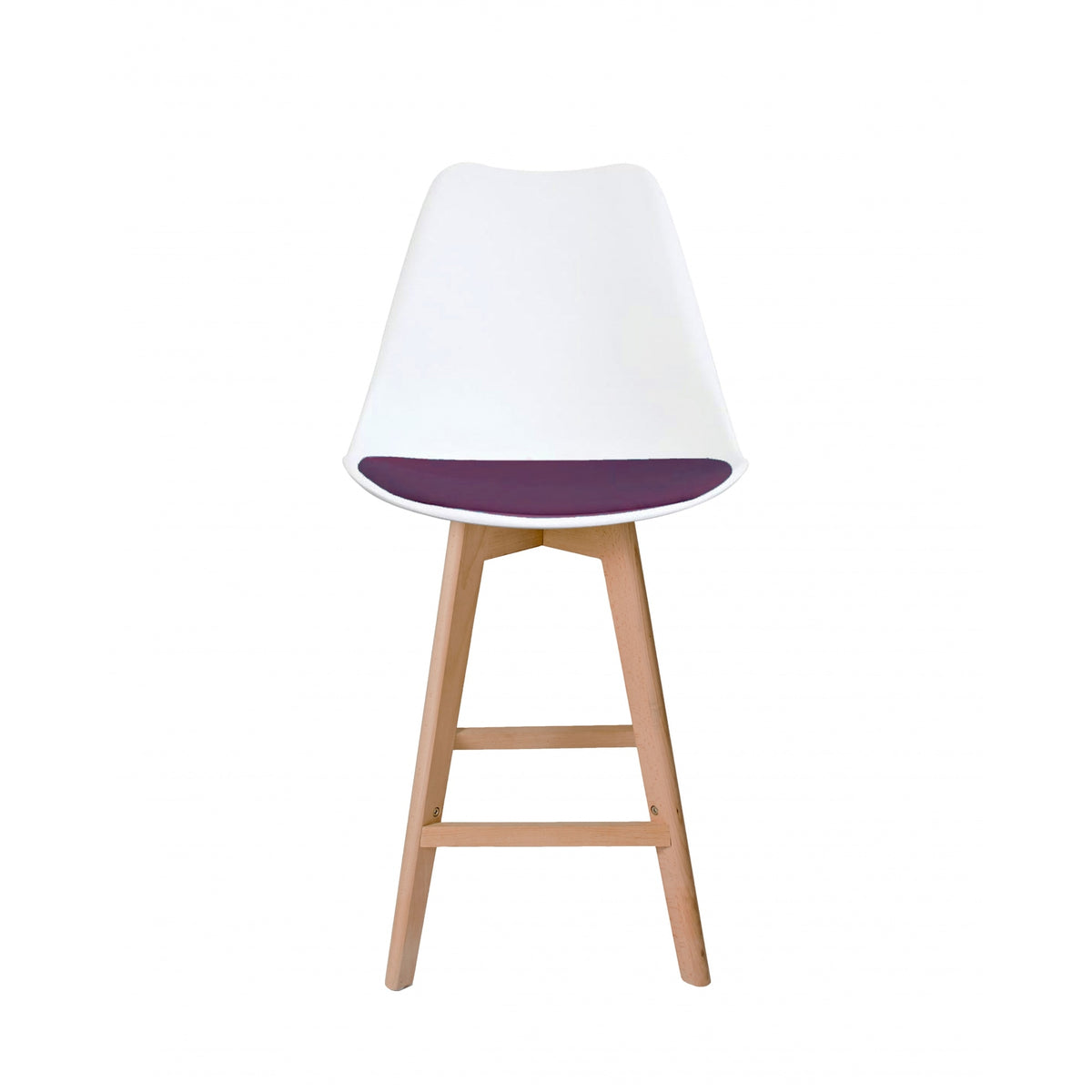 Soho White and Aubergine Plastic Bar Stool with Light Wood Legs