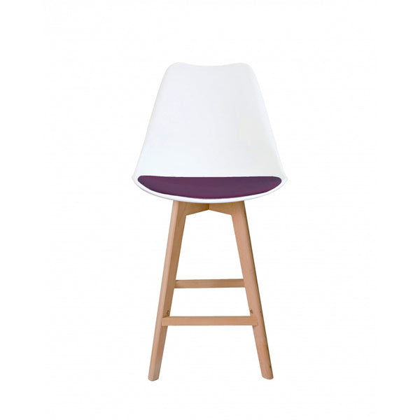 Soho White and Aubergine Plastic Bar Stool with Light Wood Legs