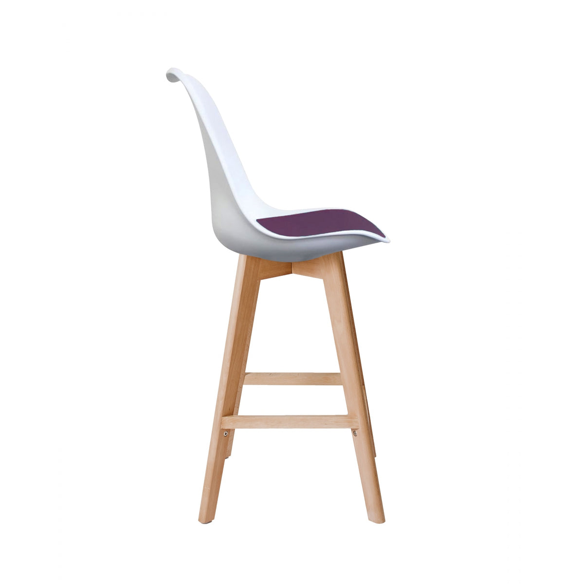 Soho White and Aubergine Plastic Bar Stool with Light Wood Legs