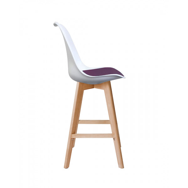 Soho White and Aubergine Plastic Bar Stool with Light Wood Legs