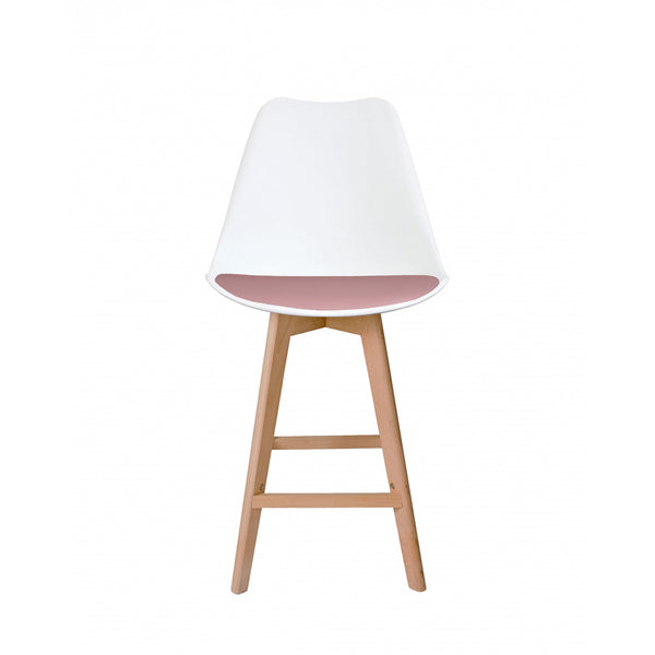 Soho White and Blush Pink Plastic Bar Stool with Light Wood Legs