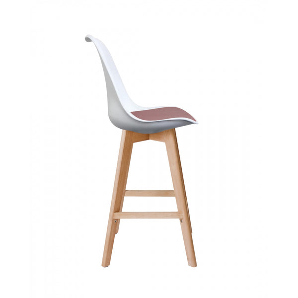 Soho White and Blush Pink Plastic Bar Stool with Light Wood Legs