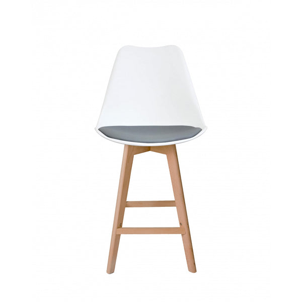 Soho White and Dark Grey Plastic Bar Stool with Light Wood Legs