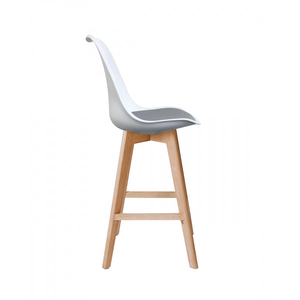 Soho White and Dark Grey Plastic Bar Stool with Light Wood Legs