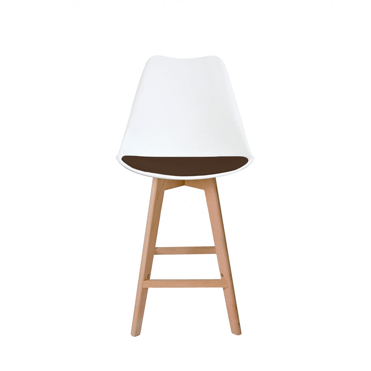 Soho White and Chocolate Brown Plastic Bar Stool with Light Wood Legs