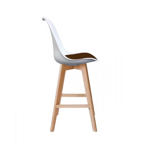 Soho White and Chocolate Brown Plastic Bar Stool with Light Wood Legs
