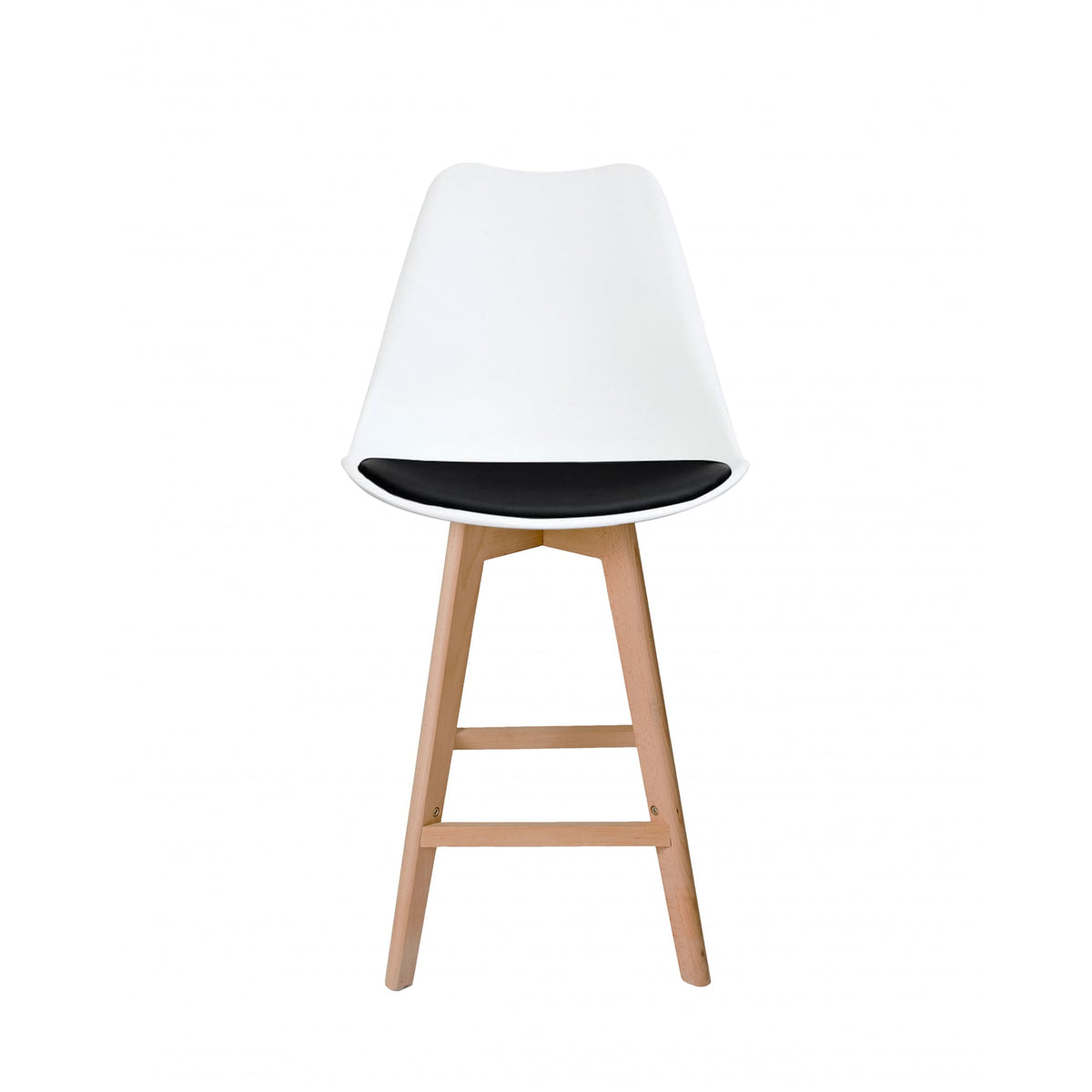 Soho White and Black Plastic Bar Stool with Light Wood Legs