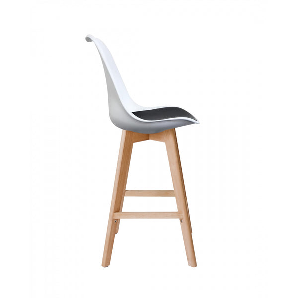 Soho White and Black Plastic Bar Stool with Light Wood Legs