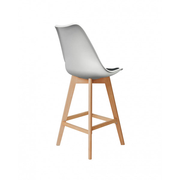 Soho White and Black Plastic Bar Stool with Light Wood Legs