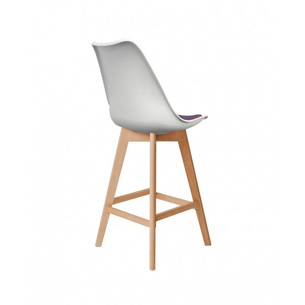 Soho White and Aubergine Plastic Bar Stool with Light Wood Legs