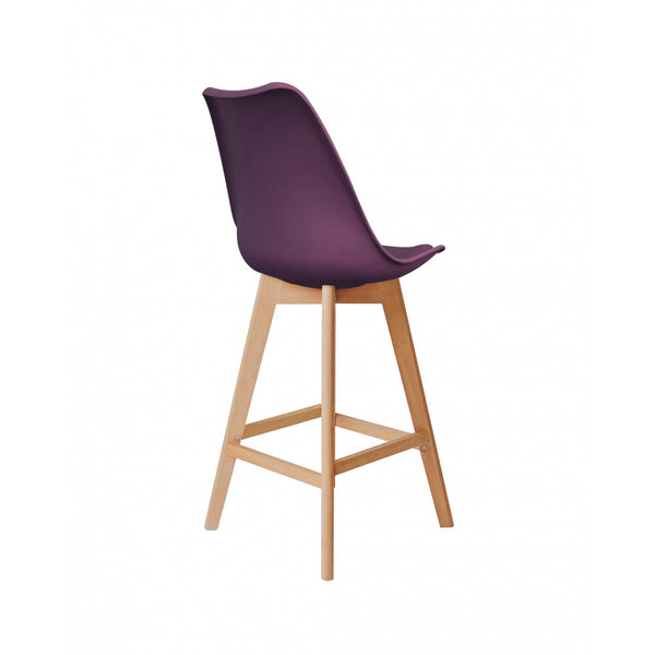 Soho Aubergine Plastic Bar Stool with Light Wood Legs