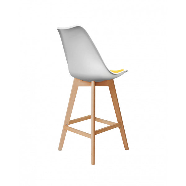 Soho White and Yellow Plastic Bar Stool with Light Wood Legs