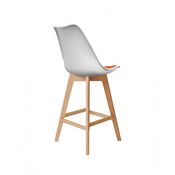 Soho White and Orange Plastic Bar Stool with Light Wood Legs