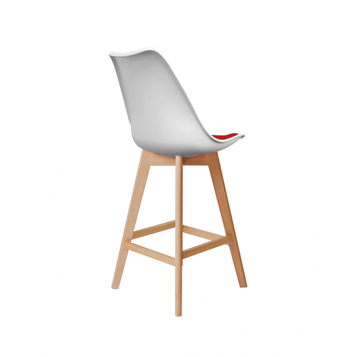 Soho White and Red Plastic Bar Stool with Light Wood Legs