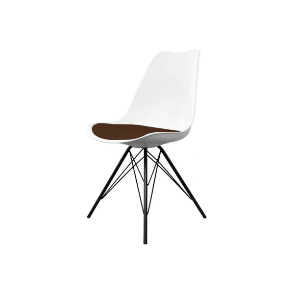 Soho White and Chocolate Brown Plastic Dining Chair with Black Metal Legs