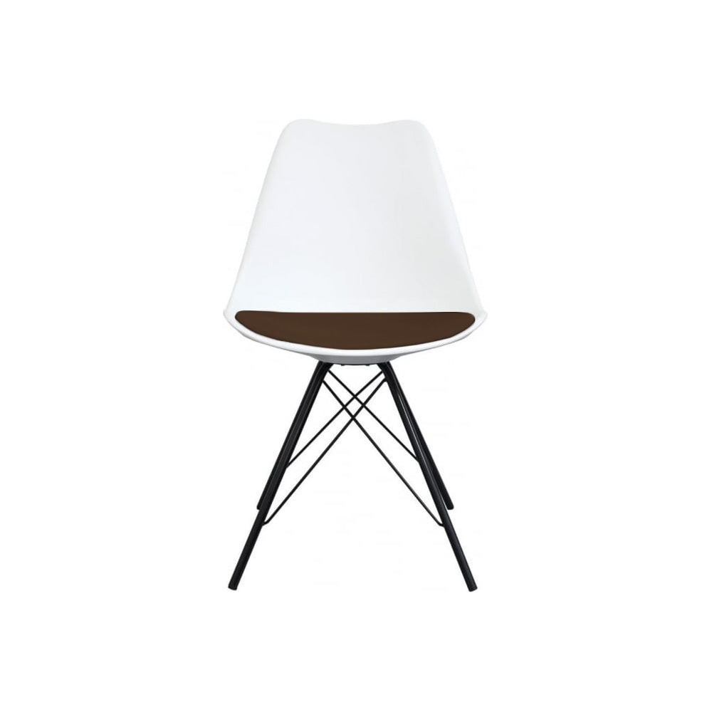 Soho White and Chocolate Brown Plastic Dining Chair with Black Metal Legs