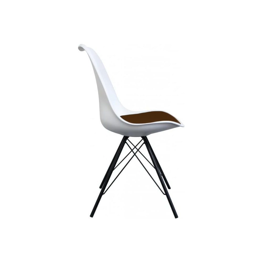 Soho White and Chocolate Brown Plastic Dining Chair with Black Metal Legs