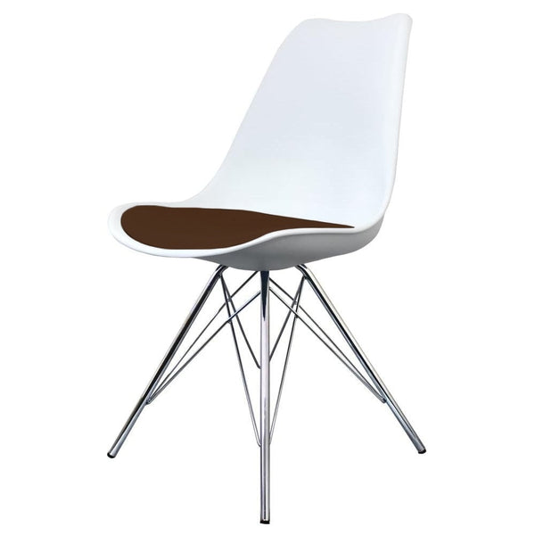 Soho White and Chocolate Brown Plastic Dining Chair with Chrome Metal Legs