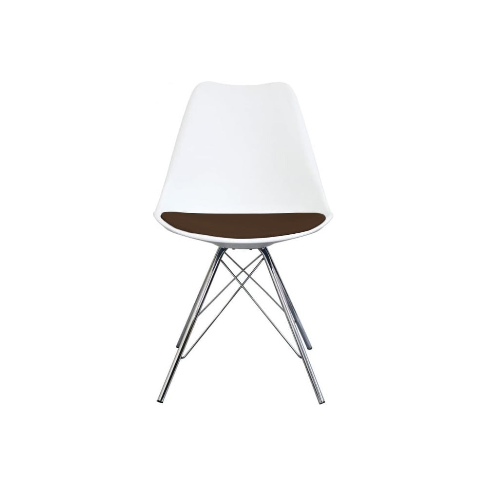 Soho White and Chocolate Brown Plastic Dining Chair with Chrome Metal Legs