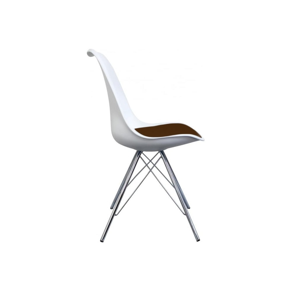 Soho White and Chocolate Brown Plastic Dining Chair with Chrome Metal Legs