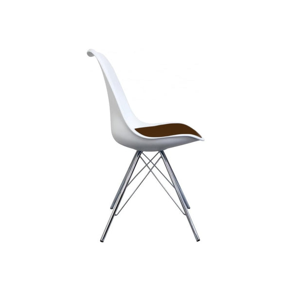 Soho White and Chocolate Brown Plastic Dining Chair with Chrome Metal Legs