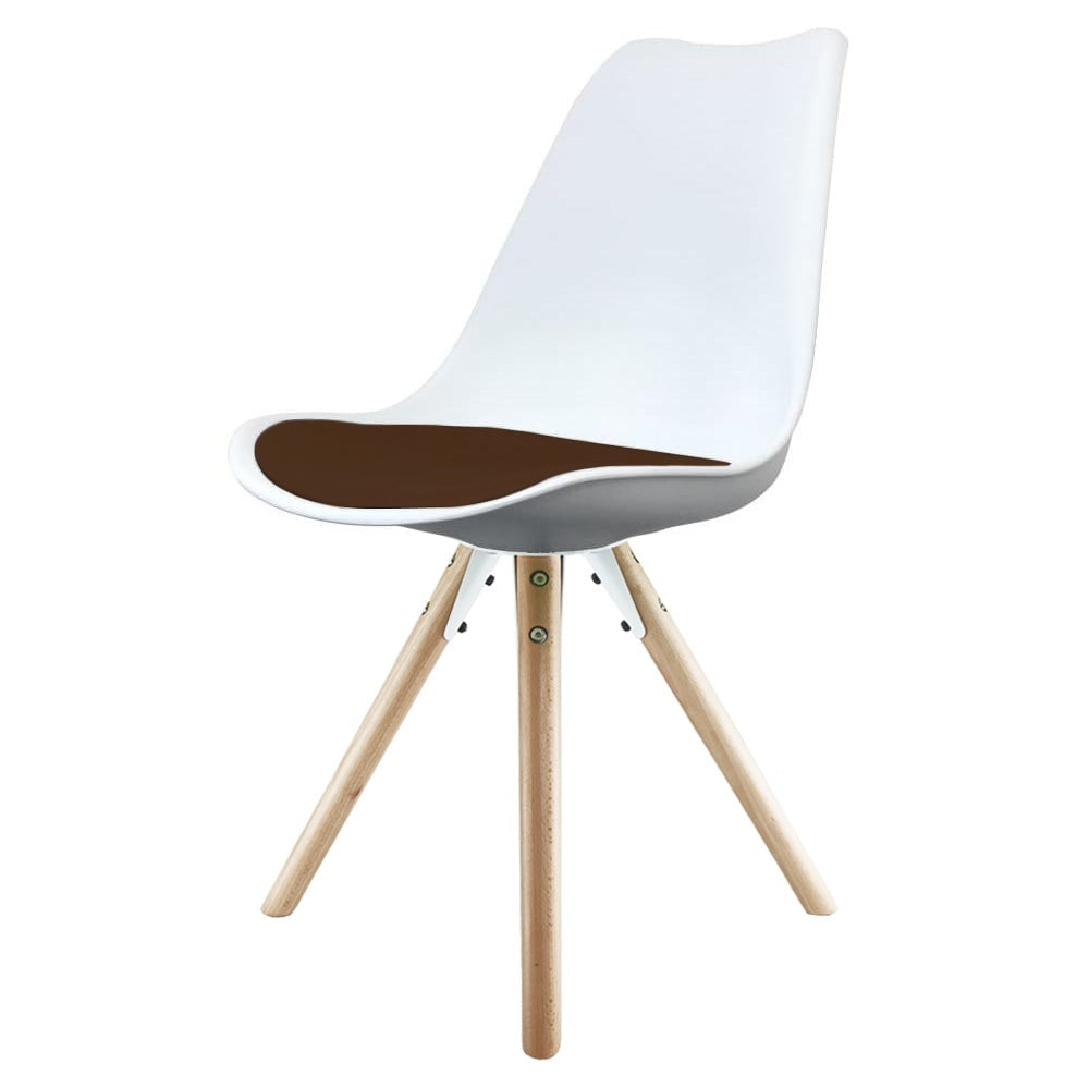 Soho White and Chocolate Brown Plastic Dining Chair with Pyramid Light Wood Legs