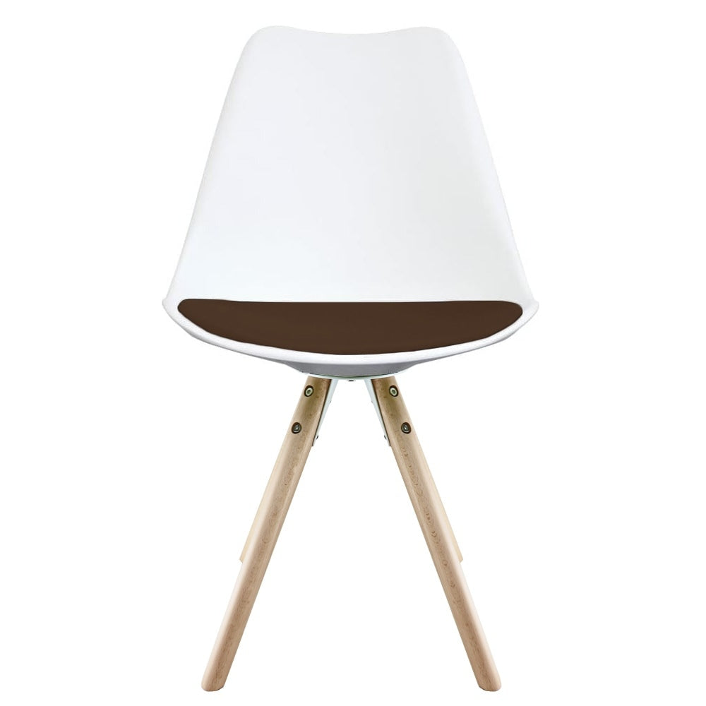 Soho White and Chocolate Brown Plastic Dining Chair with Pyramid Light Wood Legs