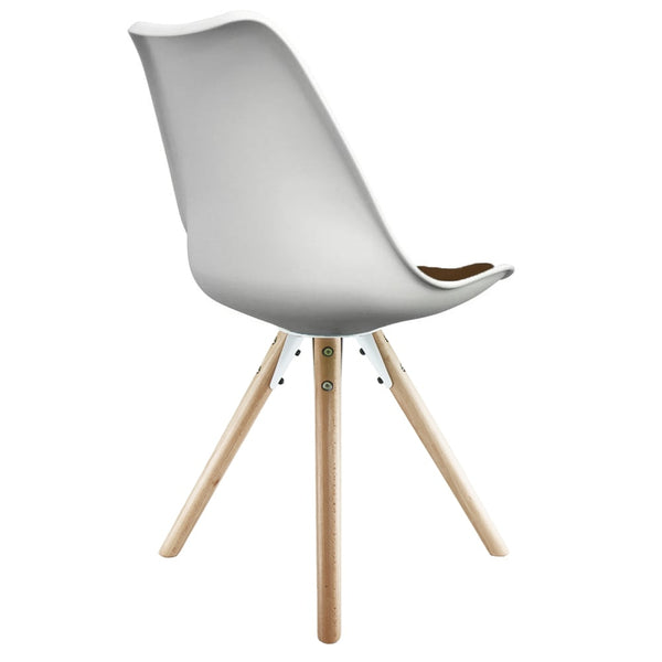 Soho White and Chocolate Brown Plastic Dining Chair with Pyramid Light Wood Legs