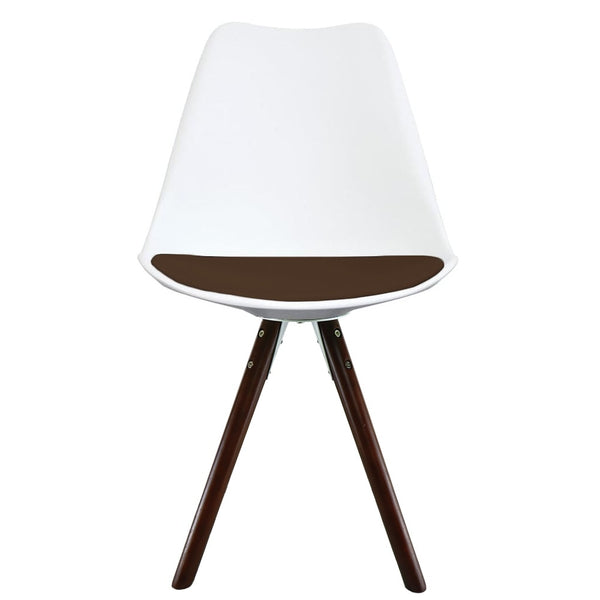 Soho White and Chocolate Brown Plastic Dining Chair with Pyramid Dark Wood Legs