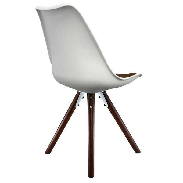 Soho White and Chocolate Brown Plastic Dining Chair with Pyramid Dark Wood Legs