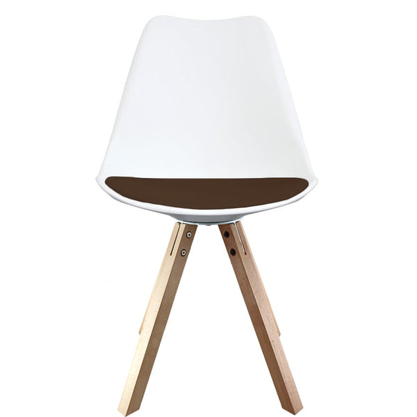 Soho White and Chocolate Brown Plastic Dining Chair with Square Pyramid Light Wood Legs