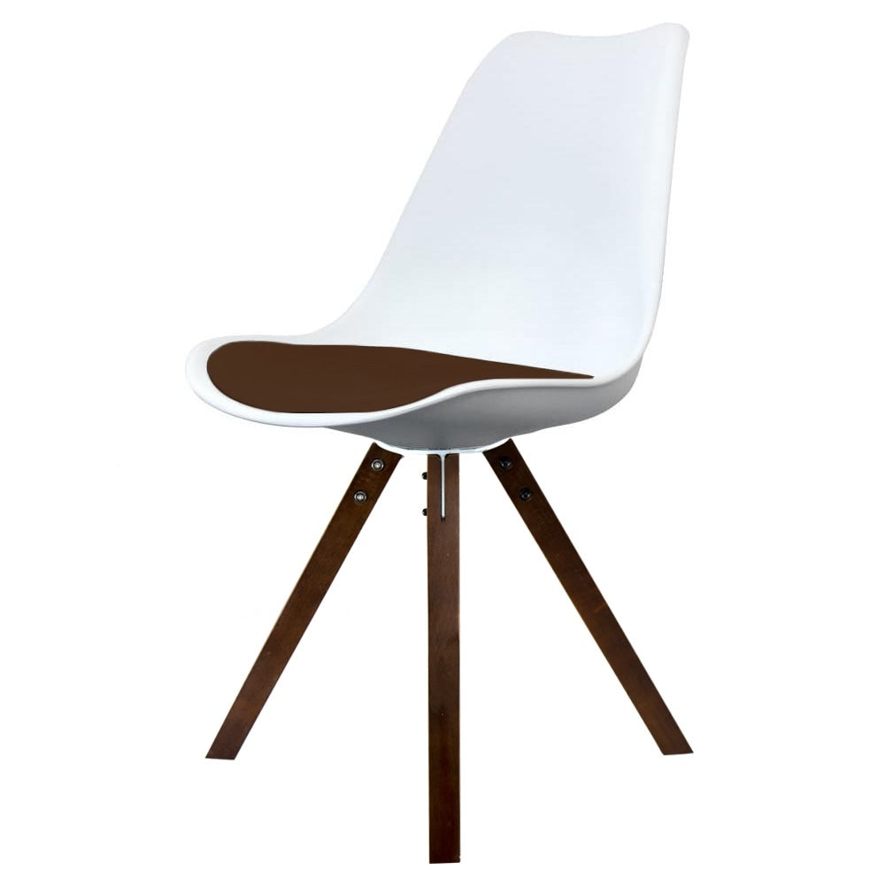 Soho White and Chocolate Brown Plastic Dining Chair with Square Pyramid Dark Wood Legs