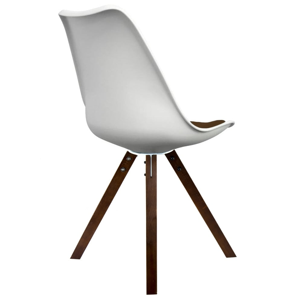Soho White and Chocolate Brown Plastic Dining Chair with Square Pyramid Dark Wood Legs