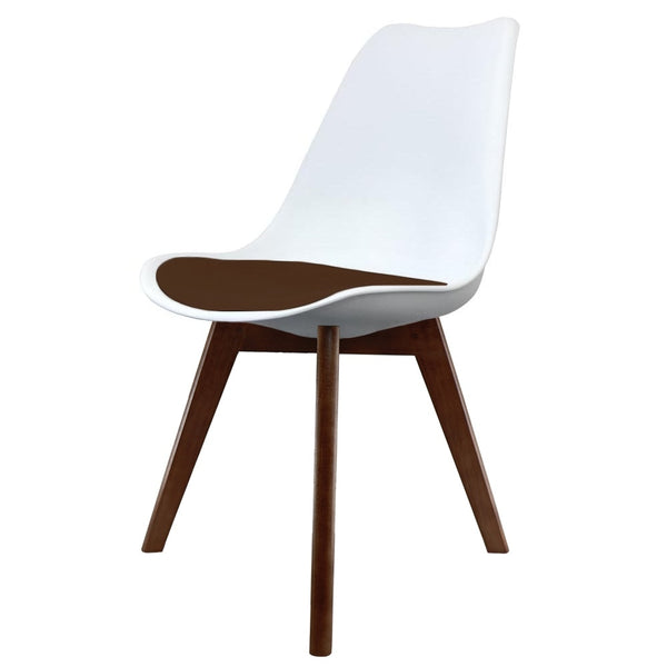 Soho White and Chocolate Brown Plastic Dining Chair with Squared Dark Wood Legs
