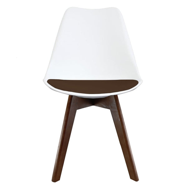 Soho White and Chocolate Brown Plastic Dining Chair with Squared Dark Wood Legs