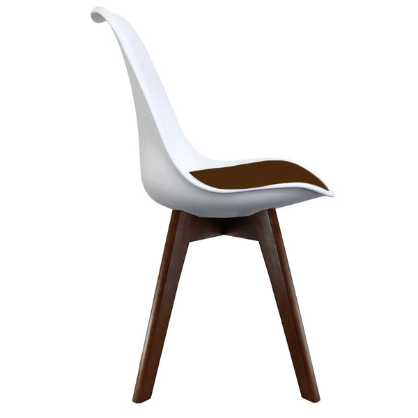 Soho White and Chocolate Brown Plastic Dining Chair with Squared Dark Wood Legs