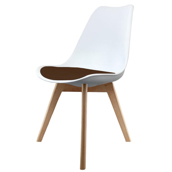 Soho White and Chocolate Brown Plastic Dining Chair with Squared Light Wood Legs