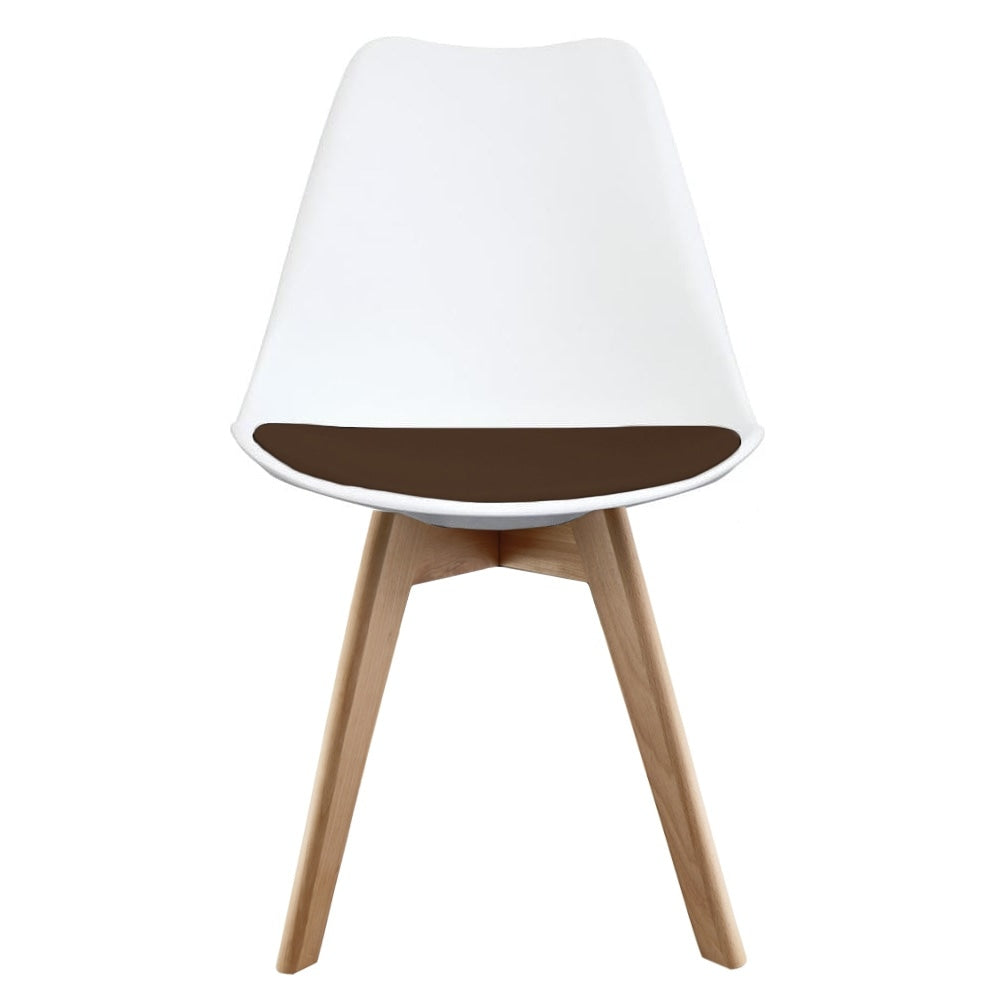 Soho White and Chocolate Brown Plastic Dining Chair with Squared Light Wood Legs