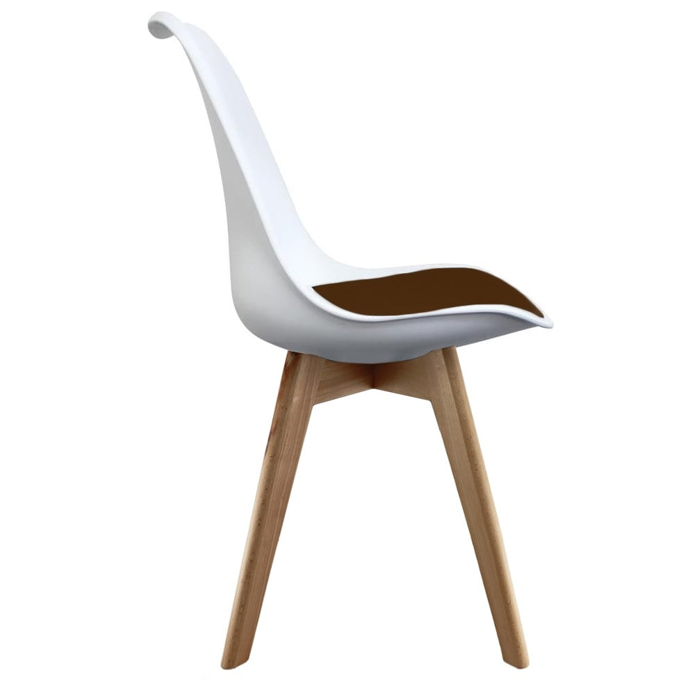 Soho White and Chocolate Brown Plastic Dining Chair with Squared Light Wood Legs