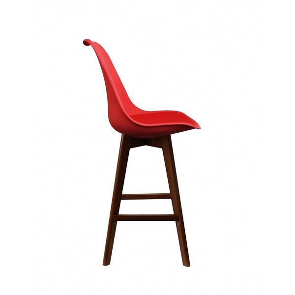 Soho Red Plastic Bar Stool with Dark Wood Legs