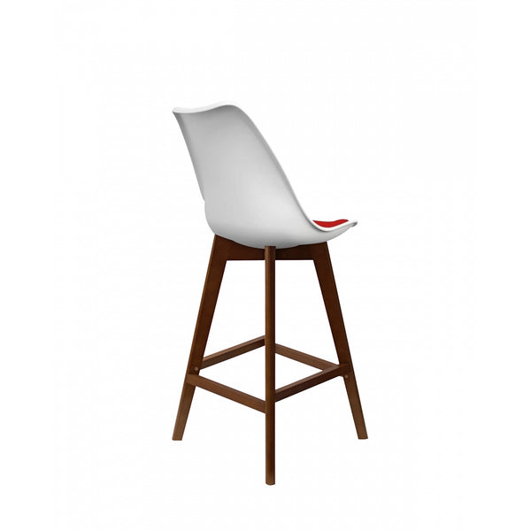 Soho White and Red Plastic Bar Stool with Dark Wood Legs