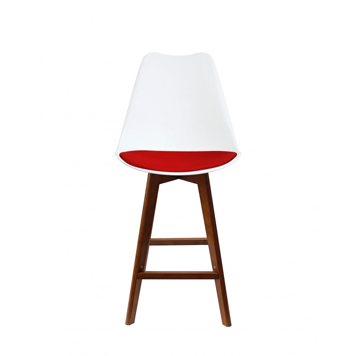 Soho White and Red Plastic Bar Stool with Dark Wood Legs