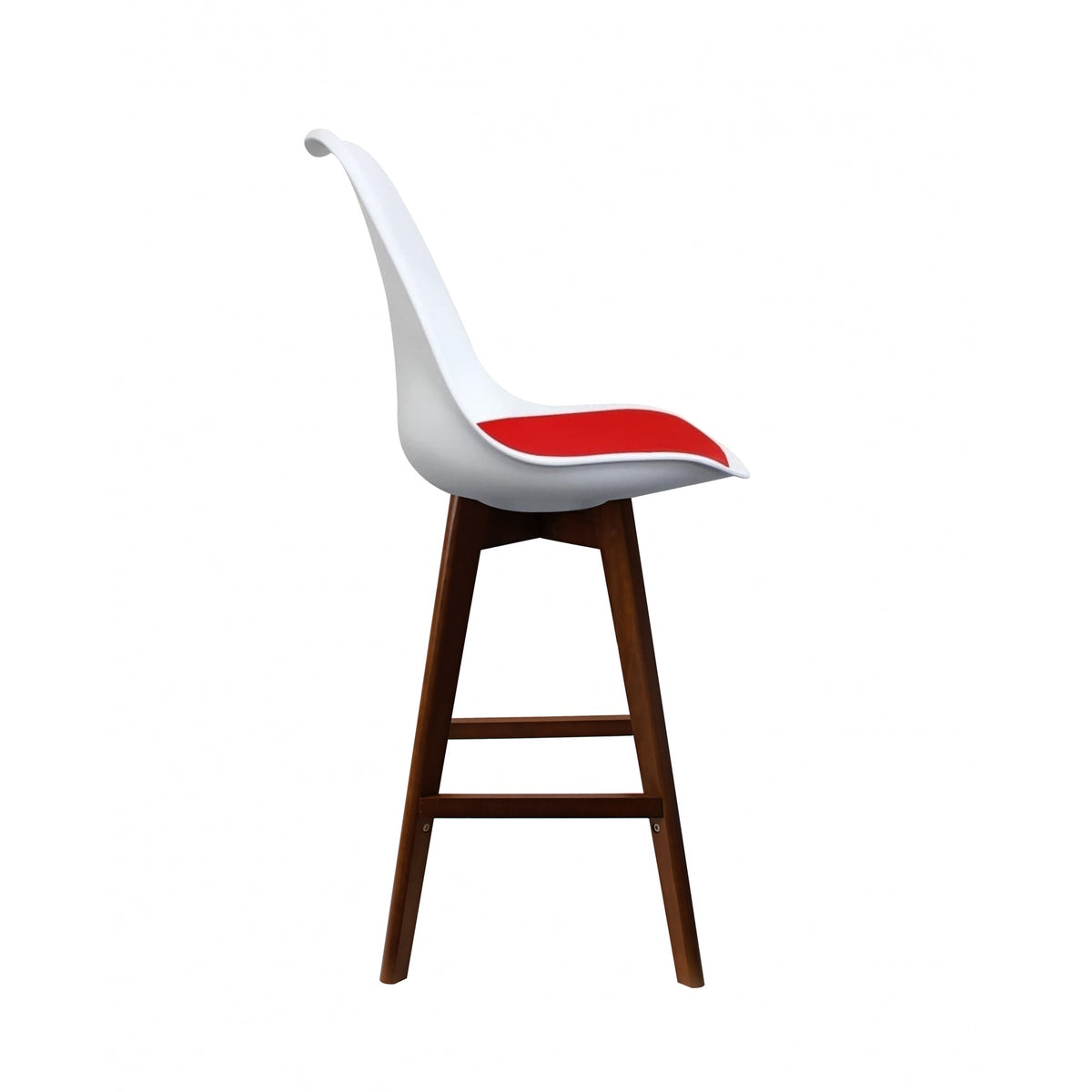 Soho White and Red Plastic Bar Stool with Dark Wood Legs