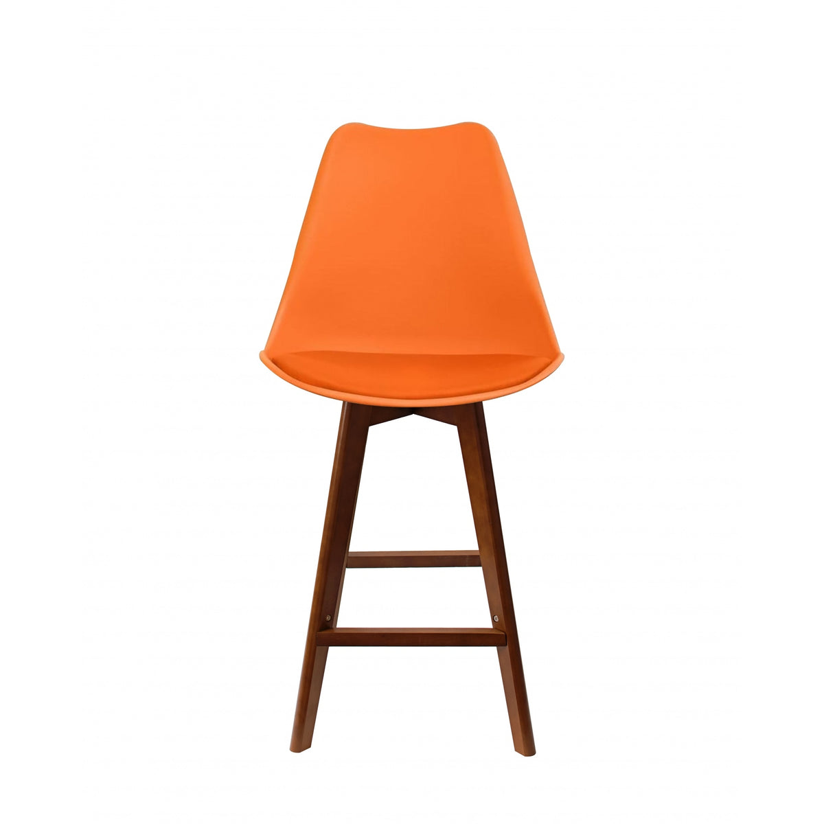 Soho Orange Plastic Bar Stool with Dark Wood Legs