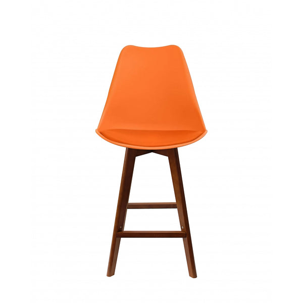 Soho Orange Plastic Bar Stool with Dark Wood Legs